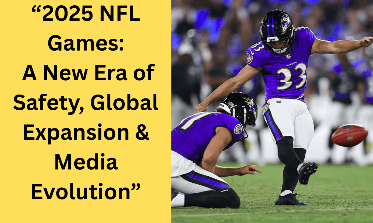 "Exciting 2025 NFL games action featuring players in a packed stadium under bright lights, highlighting the energy, competition, and global reach of the season."