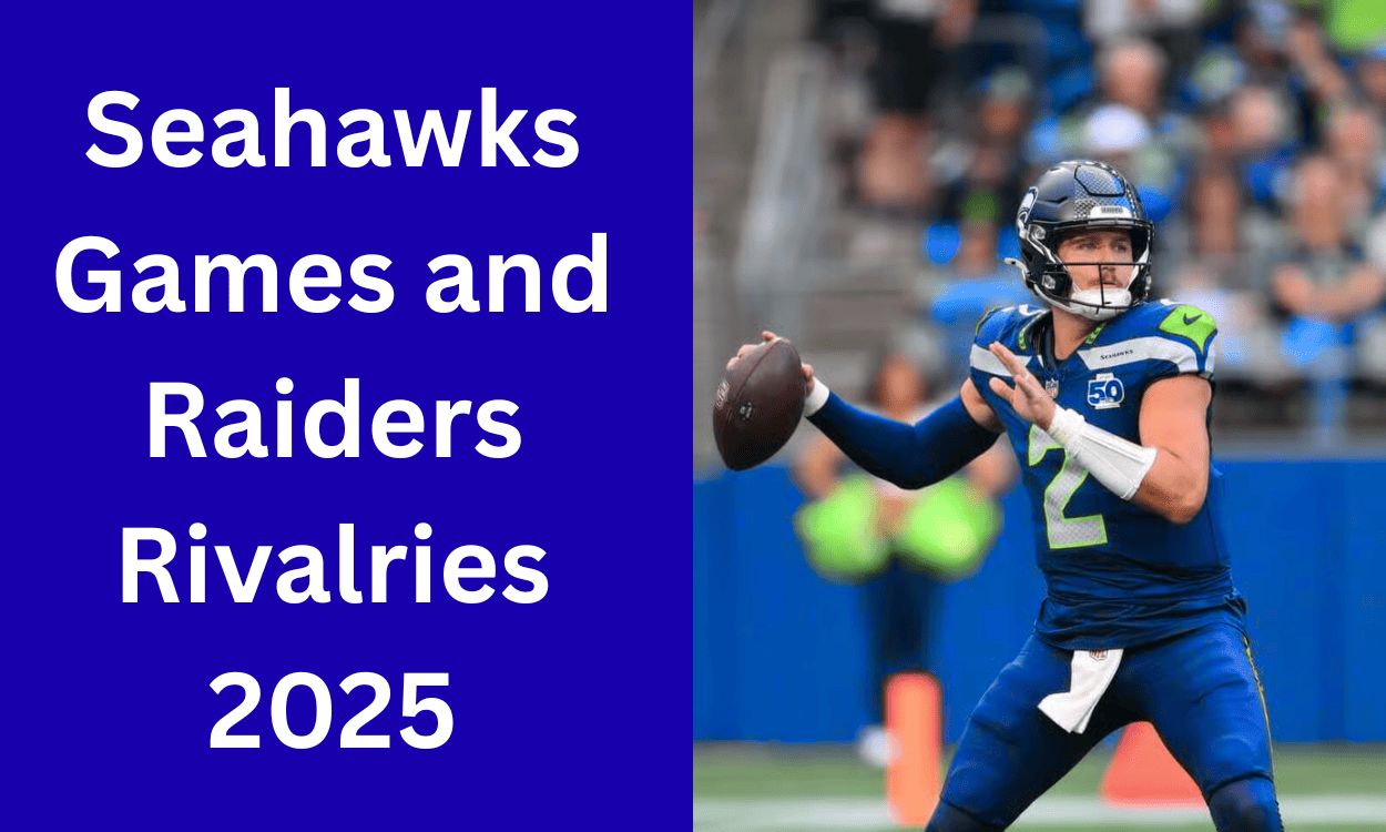 "Action-packed moment from a Seahawks vs Raiders NFL game, showcasing a fierce tackle and intense competition on the field."